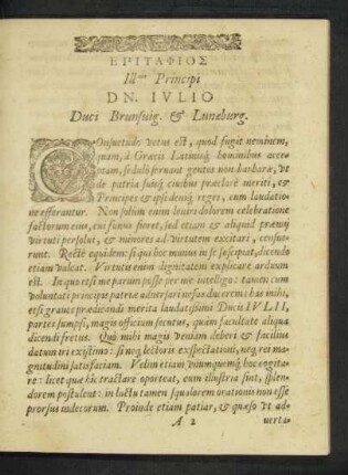 Epitaphios Illustrissimo Principi Dn. Iulio Duci Brunsvig. Et Lunaeburg.