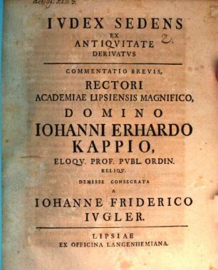 Ivdex Sedens Ex Antiqvitate Derivatvs : commentatio brevis