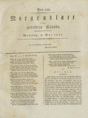 Nro. 110. Montag, 8. Mai 1820. - Nro. 115. Sonnabend, 13. Mai 1820.