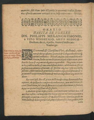 Oratio Habita In Funere Dn. Philippi Melanchthonis, a Vito Winshemio ...