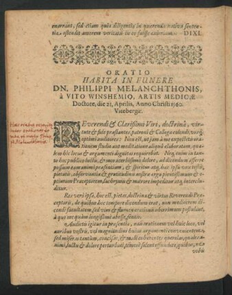 Oratio Habita In Funere Dn. Philippi Melanchthonis, a Vito Winshemio ...