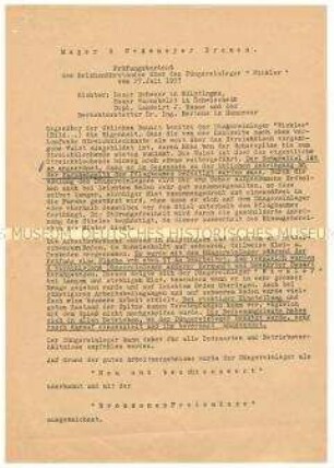 Prüfungsbericht über den Düngereinleger der Firma Mager und Wedemeyer