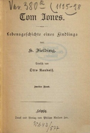 Tom Jones : Lebensgeschichte eines Findlings, 2