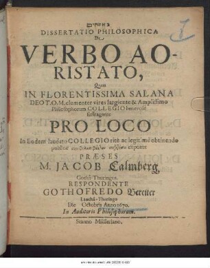 Dissertatio Philosophica De Verbo Aoristato
