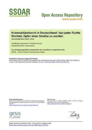 Kriminalitätsfurcht in Deutschland: fast jeder Fünfte fürchtet, Opfer einer Straftat zu werden