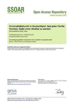 Kriminalitätsfurcht in Deutschland: fast jeder Fünfte fürchtet, Opfer einer Straftat zu werden