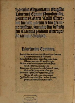 Hortulus Elegantiar[um] m[a]g[ist]ri Laurentij Coruini