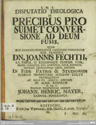 Disputatio Theologica De Precibus Pro Suimet Conversione Ad Deum Fusis