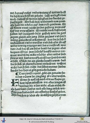 Das XII. capitel. gibt ain gemaine leere den vätern die jümgling zu unterweisen.