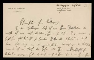 Brief von Reinhold Seeberg an Otto von Gierke, Bad Kissingen, 20.8.1910