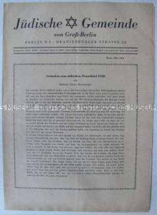 Mitteilungsblatt der Jüdische Gemeinde Berlin u.a. zum jüdischen Pessachfest