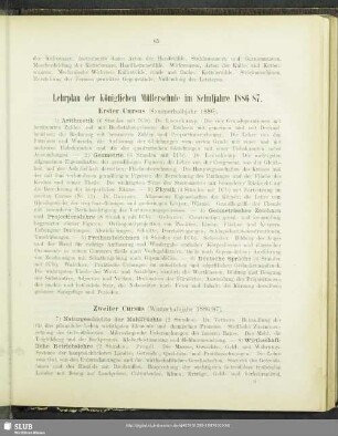Lehrplan der Königlichen Müllerschule im Schuljahre 1886/87