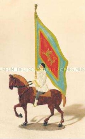 Zinnfiguren Festumzug "Tag der Deutschen Kunst": Reiter auf braunem Pferd mit Drachenfahne