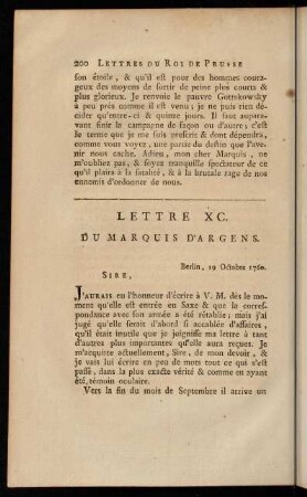 200-220, Lettre XC. du Marquis D'Argens.-Lettre XCIX. du Roi.