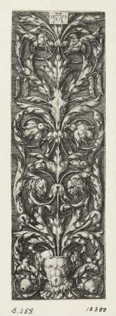 Ornament mit aus einer Rüstung hervorwachsenden Ranken