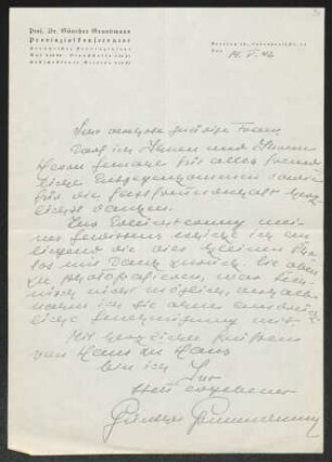 Brief von Günther Grundmann an Margarete Hauptmann