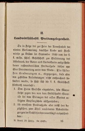 II. Landwirthschaftl. Preisangelegenheit