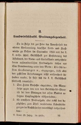 II. Landwirthschaftl. Preisangelegenheit