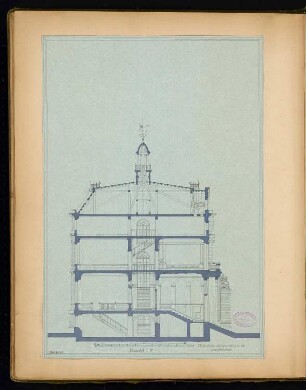 Rathaus, Calau Monatskonkurrenz März 1879: Querschnitt 1:75; Maßstabsleiste