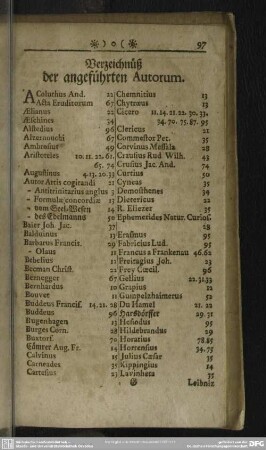Verzeichnüß der aufgeführten Autorum