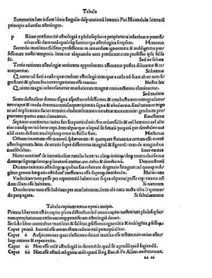 Tabula Summatim hæc insunt librís singulis disputationu[m] Ioannís Pici Mirandulæ lítteraru[m] principis aduersus astrologos.
