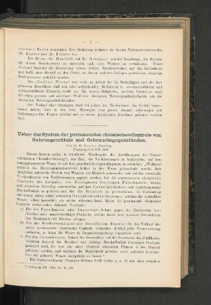 Ueber das System der permanenten chemischen Controle von Nahrungsmitteln und Gebrauchsgegenständen.