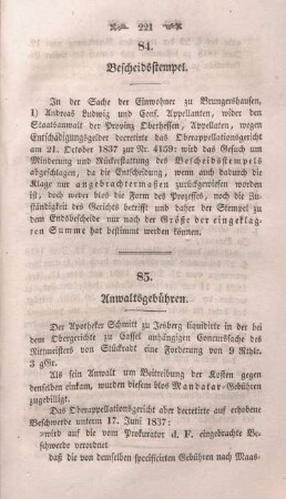 85. Anwaltsgebühren.