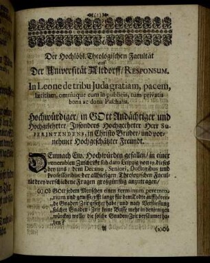 Der Hochlöbl. Theologischen Facultät auf Der Universität Altdorff, Responsum.