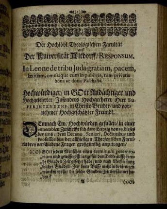 Der Hochlöbl. Theologischen Facultät auf Der Universität Altdorff, Responsum.