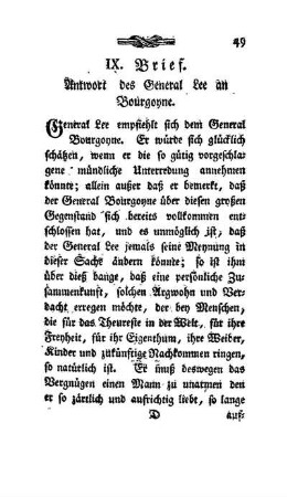 IX. Brief - Antwort des Gen. Lee an Bourgoyne