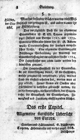 Das erste Capitel. Allgemeine statistische Uebersicht von Europa