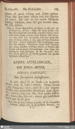 Andra Afdelningen, Om Jord-Arter