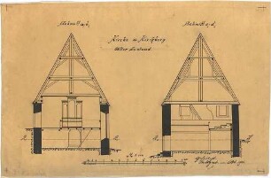Dolmetsch, Heinrich; Kirchberg / Murr; Ev. Pfarrkirche, Restaurierung - Ost - u. Westseite (Querschnitte)
