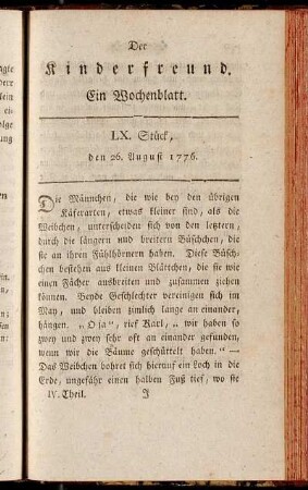 LX. Stück, den 26. August 1776
