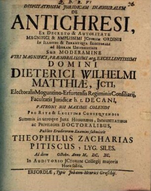Disputationem juridicam inauguralem De antichresi