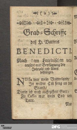 Grab-Schrifft deß H.Vatters Benedicti.