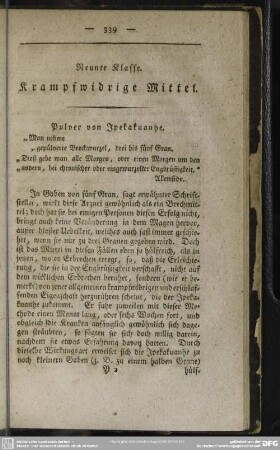 Neunte Klasse. Krampfwidrige Mittel