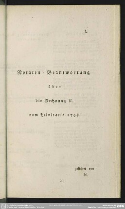 L. Notaten-Beantwortung über die Rechnung N. vom Trinitatis 1794/95
