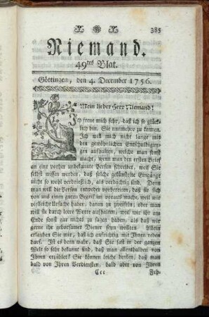 49tes Blat. Göttingen, den 4. December 1756.