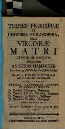 Theses praecipuae ex universa philosophia