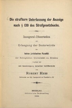 Die strafbare Unterlassung der Anzeige nach § 139 des Strafgesetzbuchs