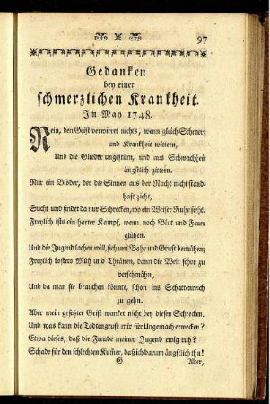 Gedanken bey einer schmerzlichen Krankheit.