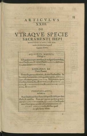 Articulus XXIII. De Utraque Specie Sacramenti ...