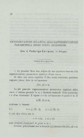 Un´osservazione relativa alla rapresentazione parametrica delle curve algebriche.