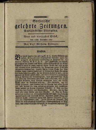Neun und vierzigstes Stück, den 10ten December 1791.