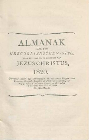 Almanak voor het jaar 1820