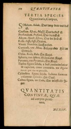 Quantitatis Continuae, Quae ad corpus pertinent.