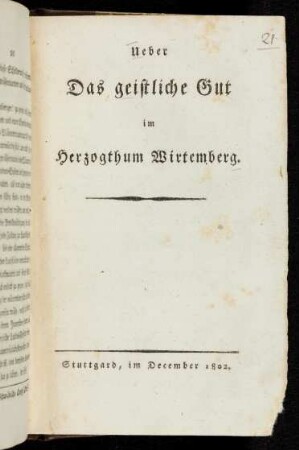 Ueber das geistliche Guth im Herzogthum Wirtemberg