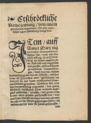 Erschröckliche Newe zeittung/ von einem grausamen ungewitter/ So sich newlicher tag zu heidelberg ereugt hat.