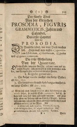 323-358, 5. Theil: Prosodia, Figursi Grammaticis, Zahlen und Calender.